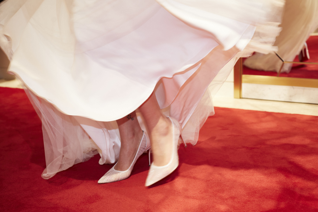 Christian Louboutin wedding shoes, white wedding dress